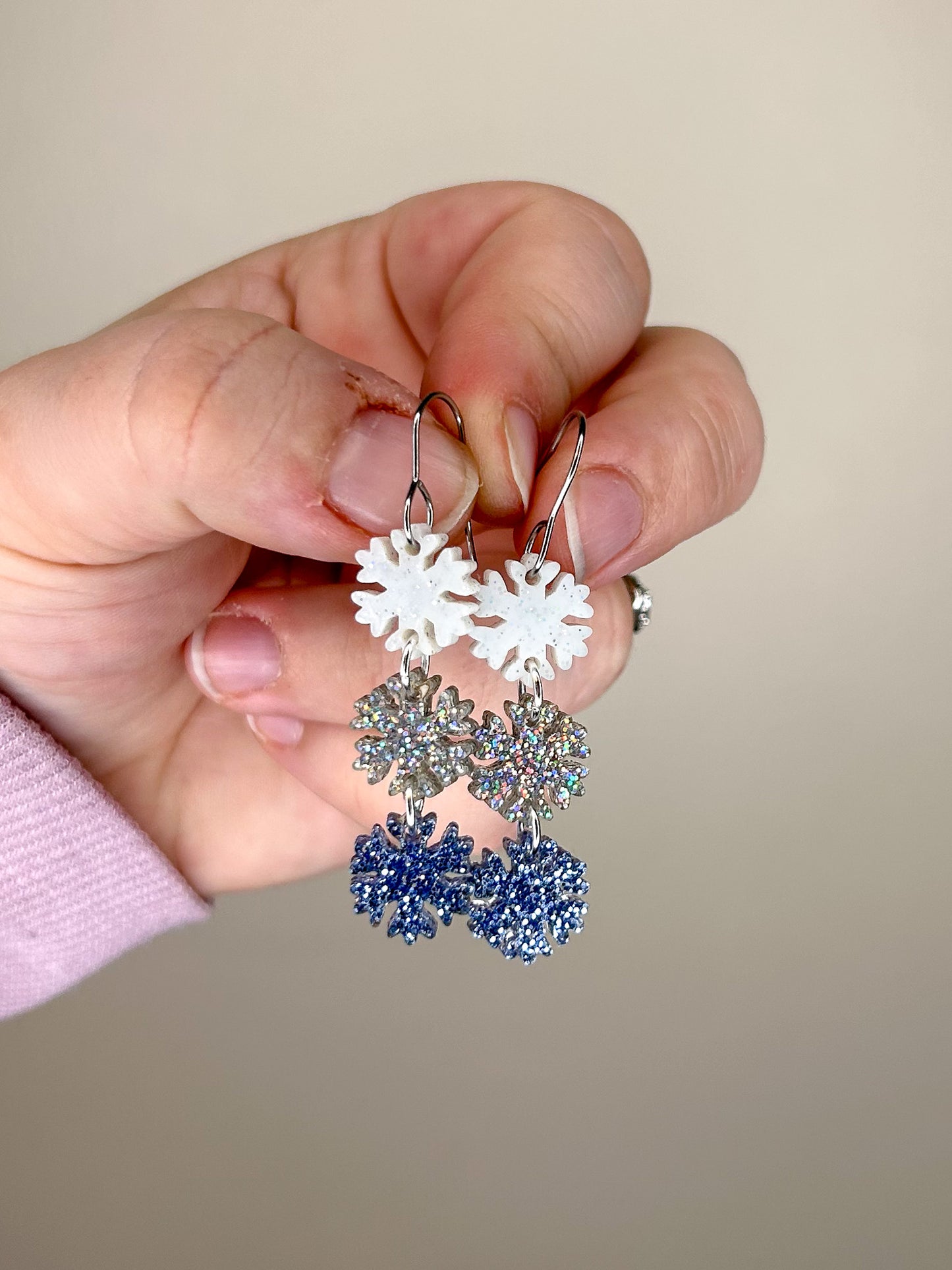 Stacked Glitter Snowflake Acrylic Earrings