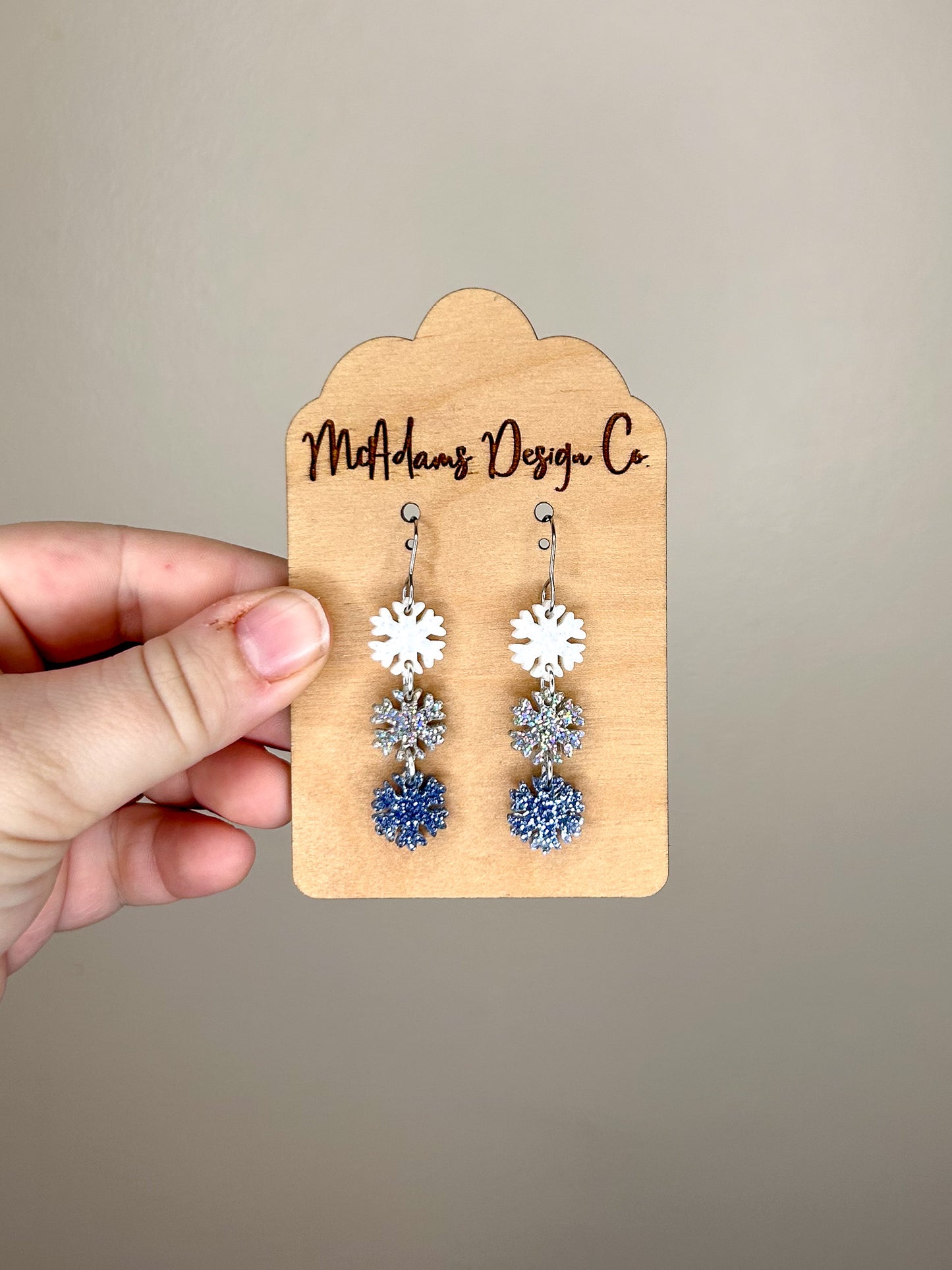 Stacked Glitter Snowflake Acrylic Earrings