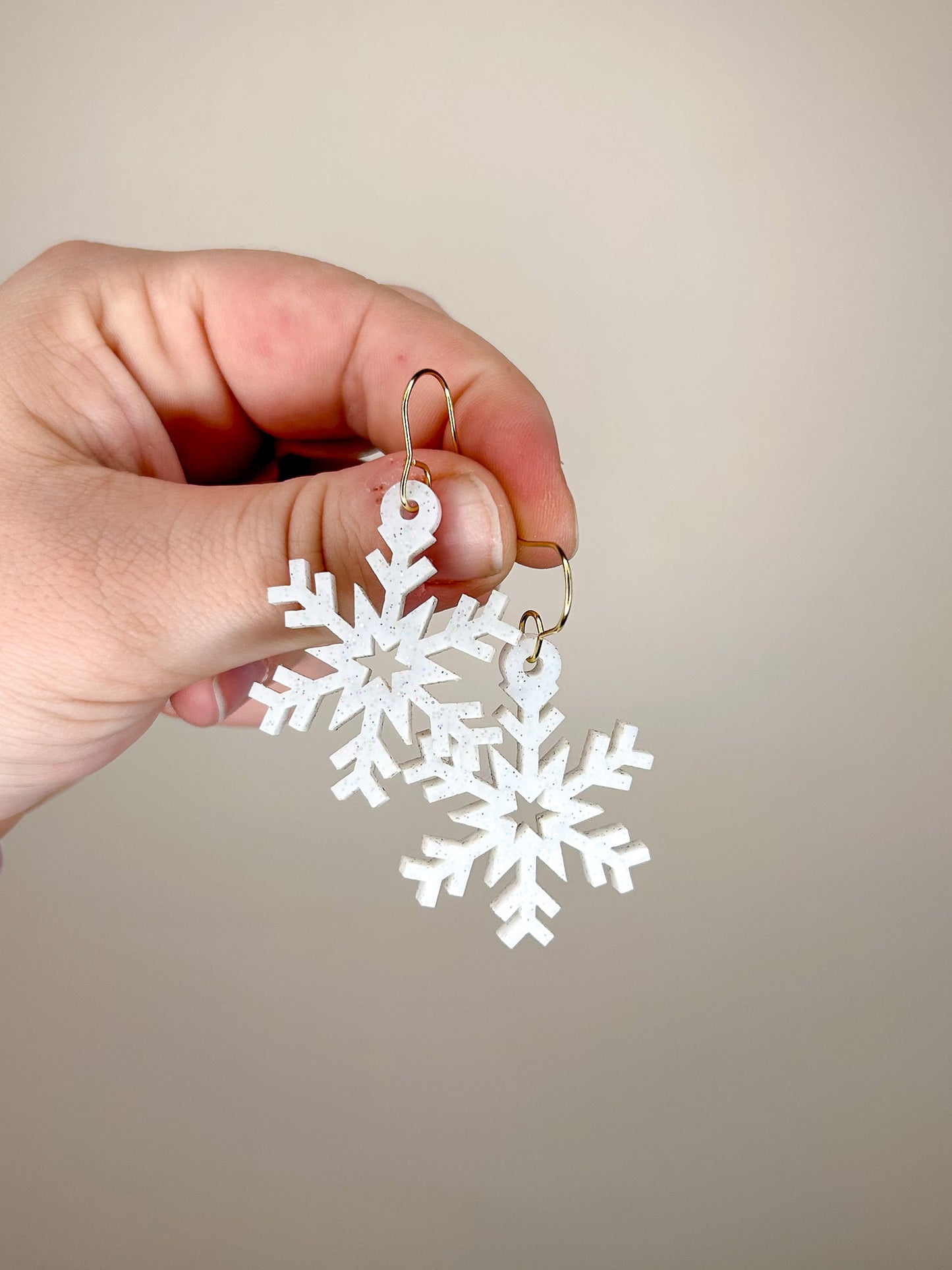 White Glitter Snowflake Acrylic Earrings