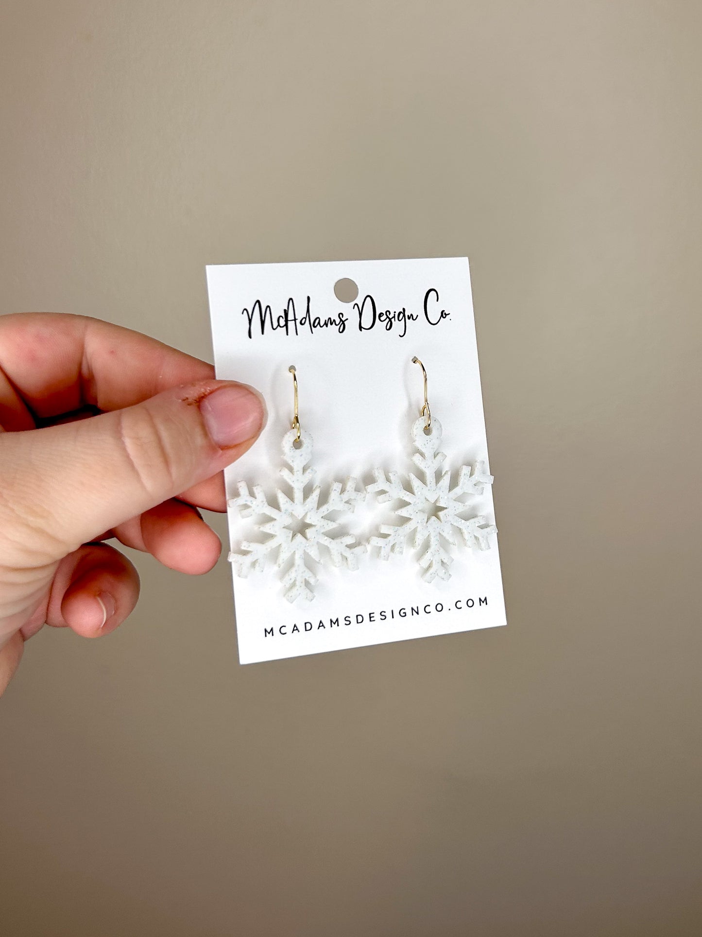 White Glitter Snowflake Acrylic Earrings