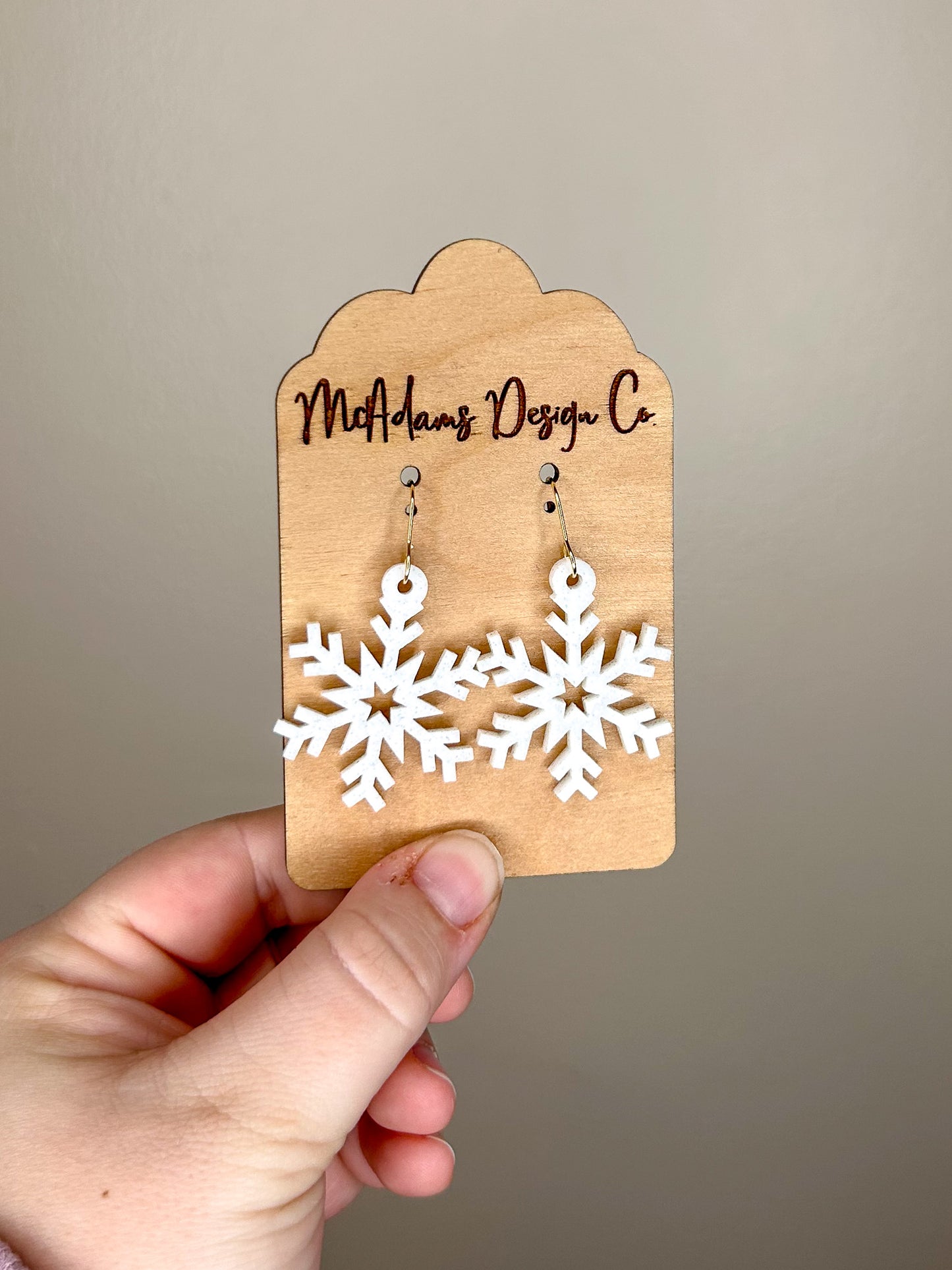 White Glitter Snowflake Acrylic Earrings