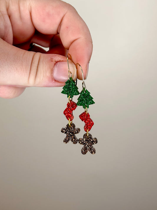 Stacked Glitter Christmas Acrylic Earrings