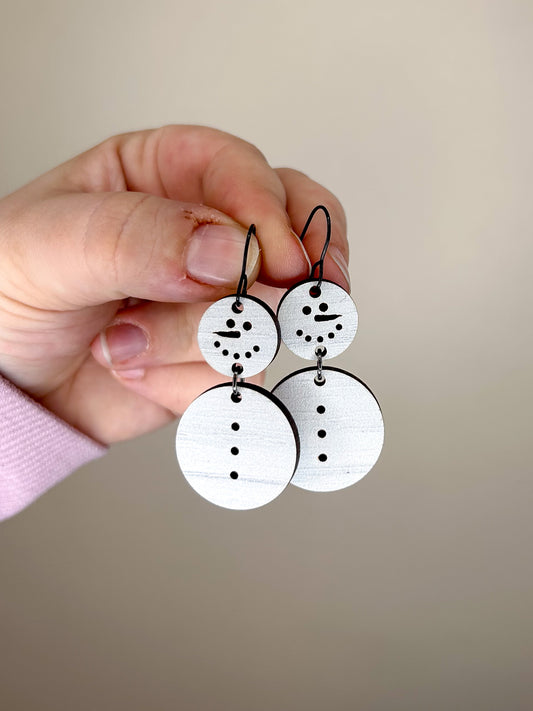 Snowman Wooden Earrings