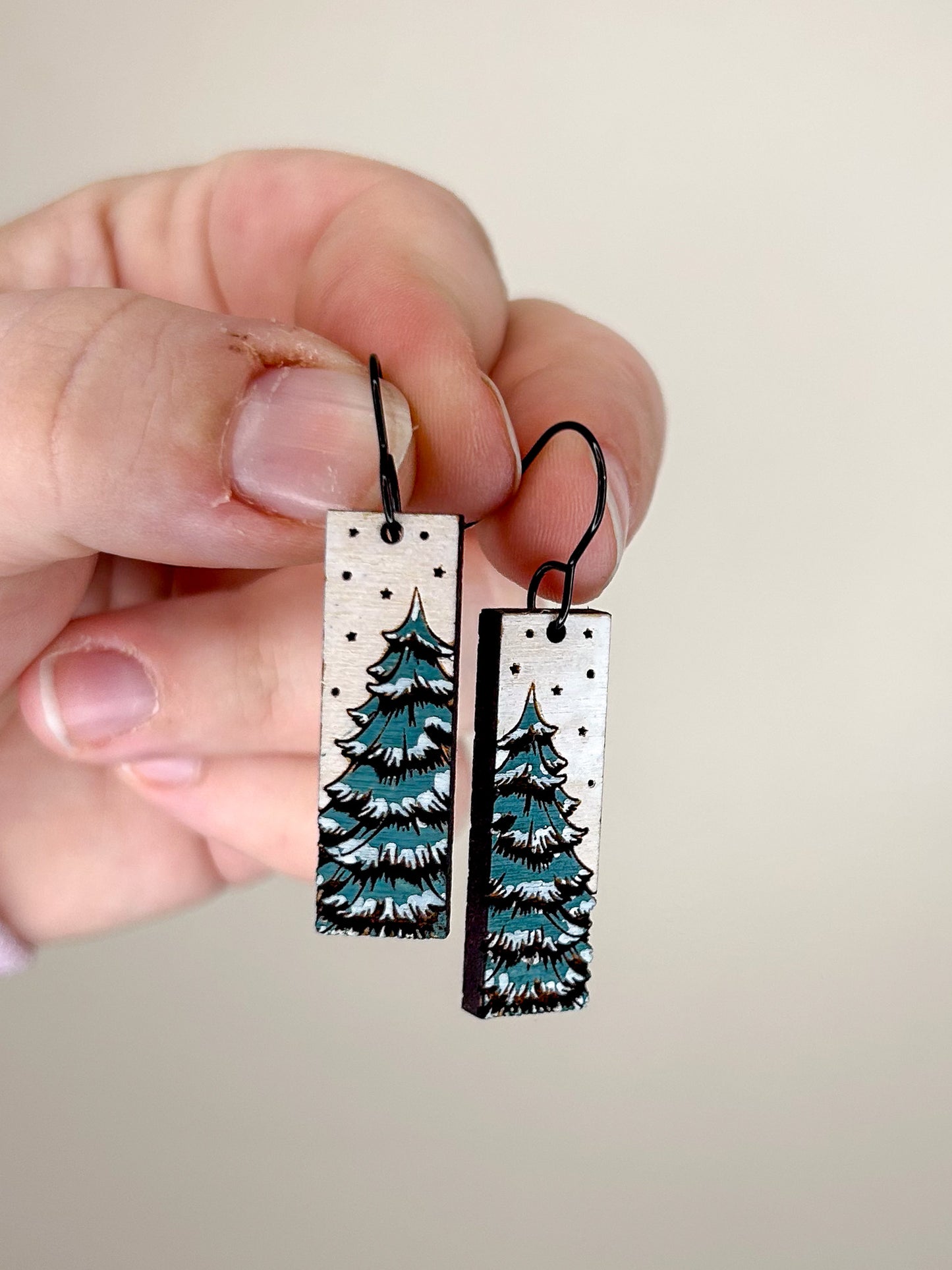 Snowy Pine Wooden Earrings