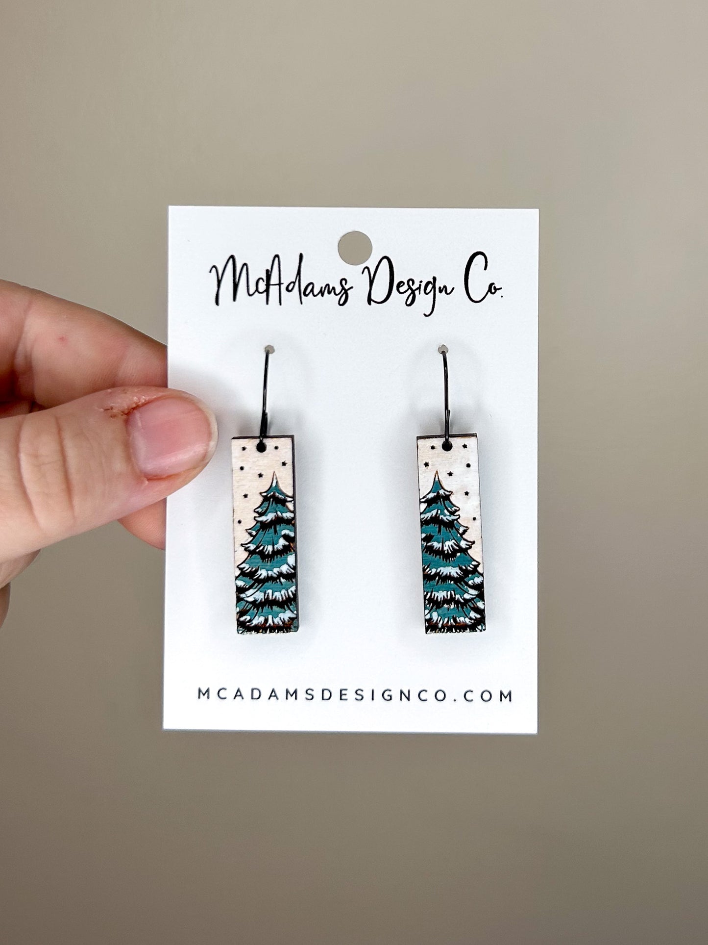 Snowy Pine Wooden Earrings