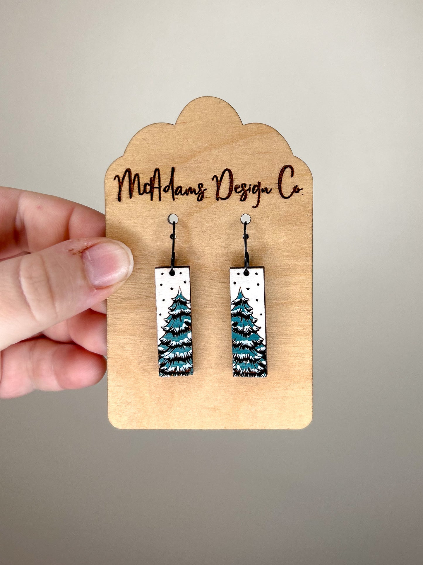 Snowy Pine Wooden Earrings