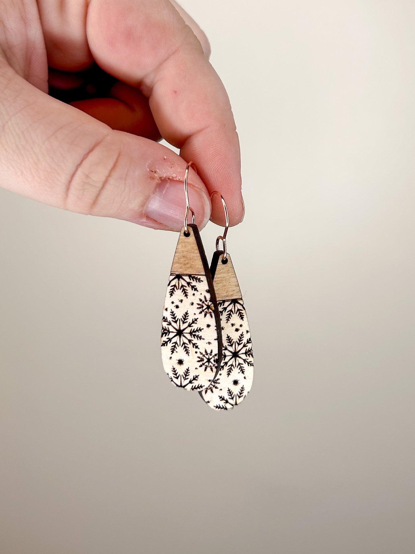 Modern Snowflake Wooden Earrings