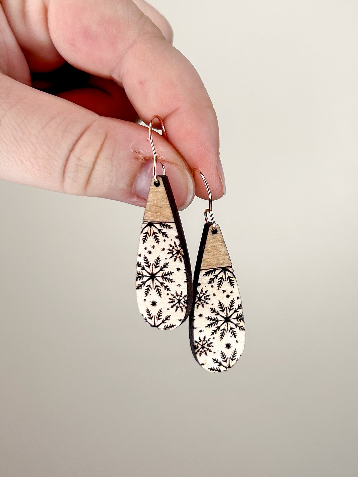 Modern Snowflake Wooden Earrings