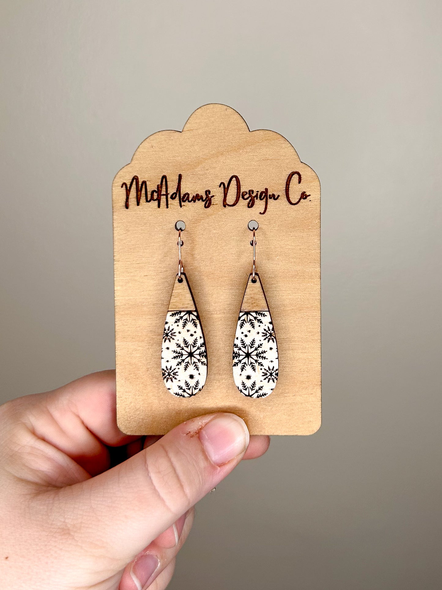 Modern Snowflake Wooden Earrings