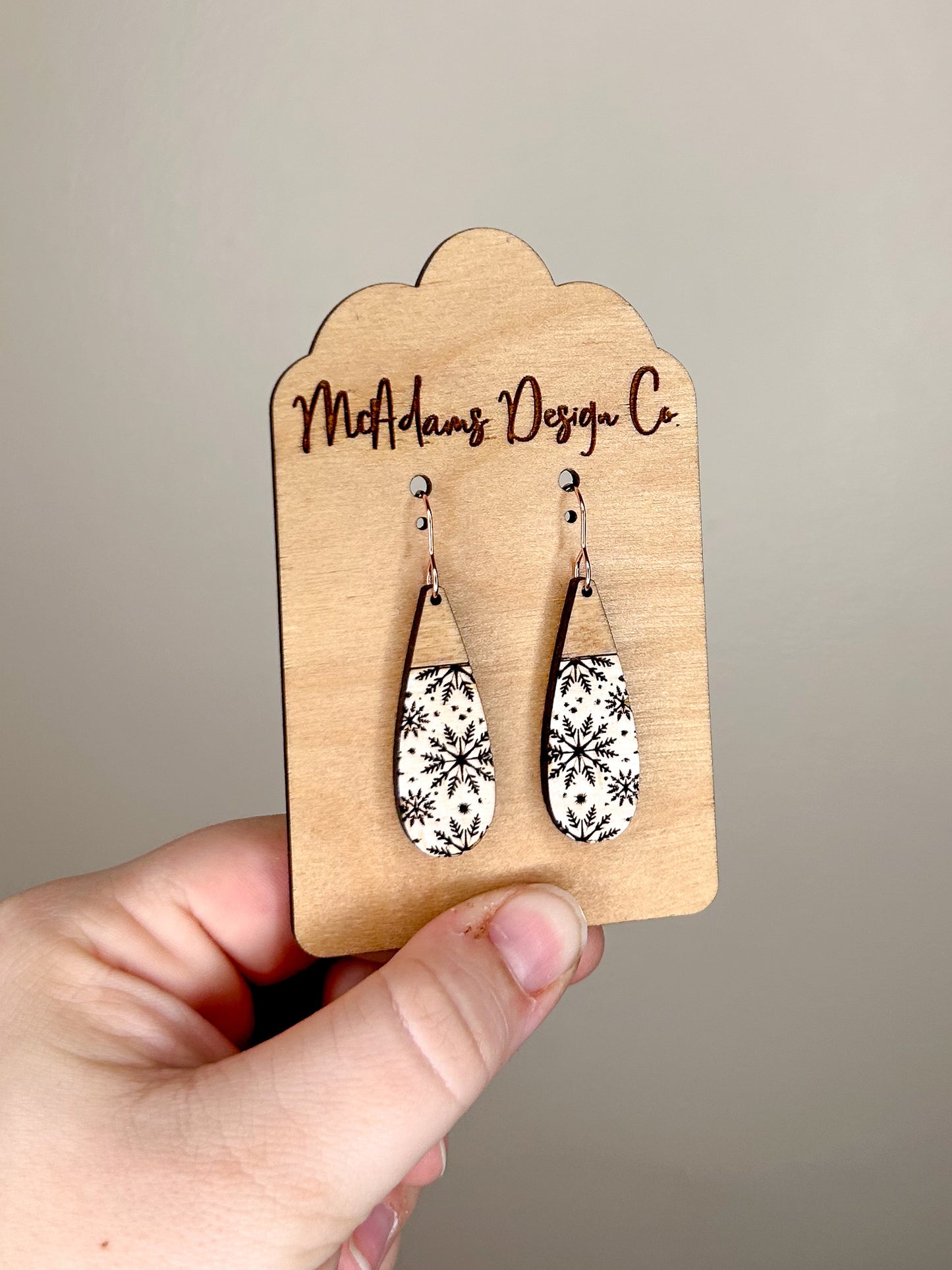 Modern Snowflake Wooden Earrings