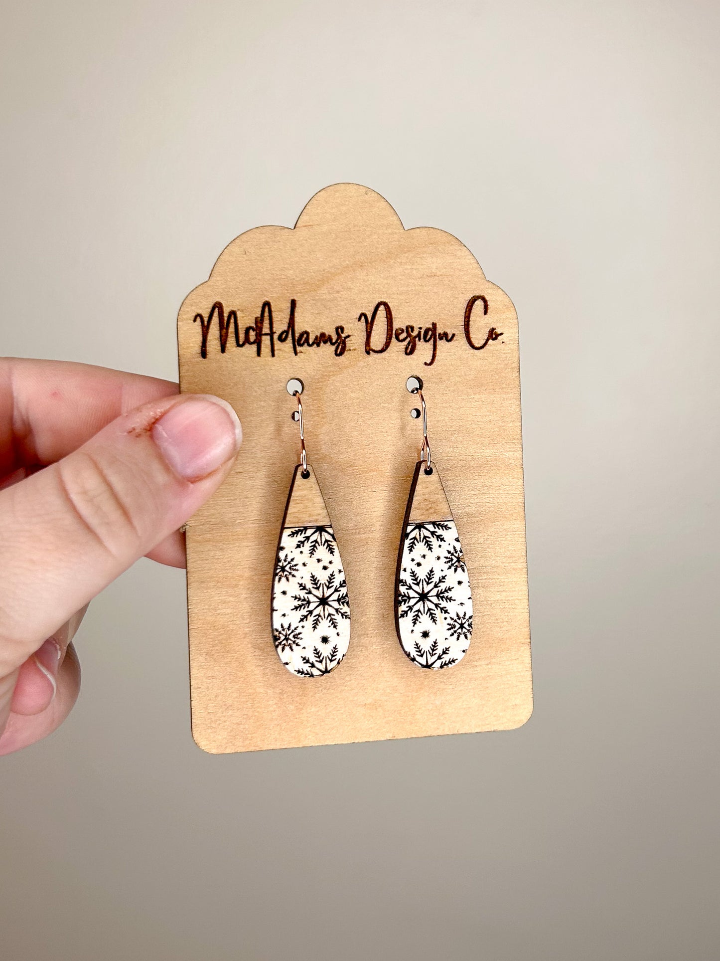 Modern Snowflake Wooden Earrings