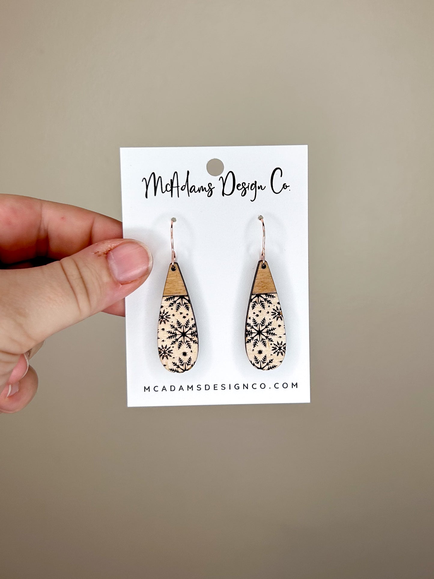 Modern Snowflake Wooden Earrings