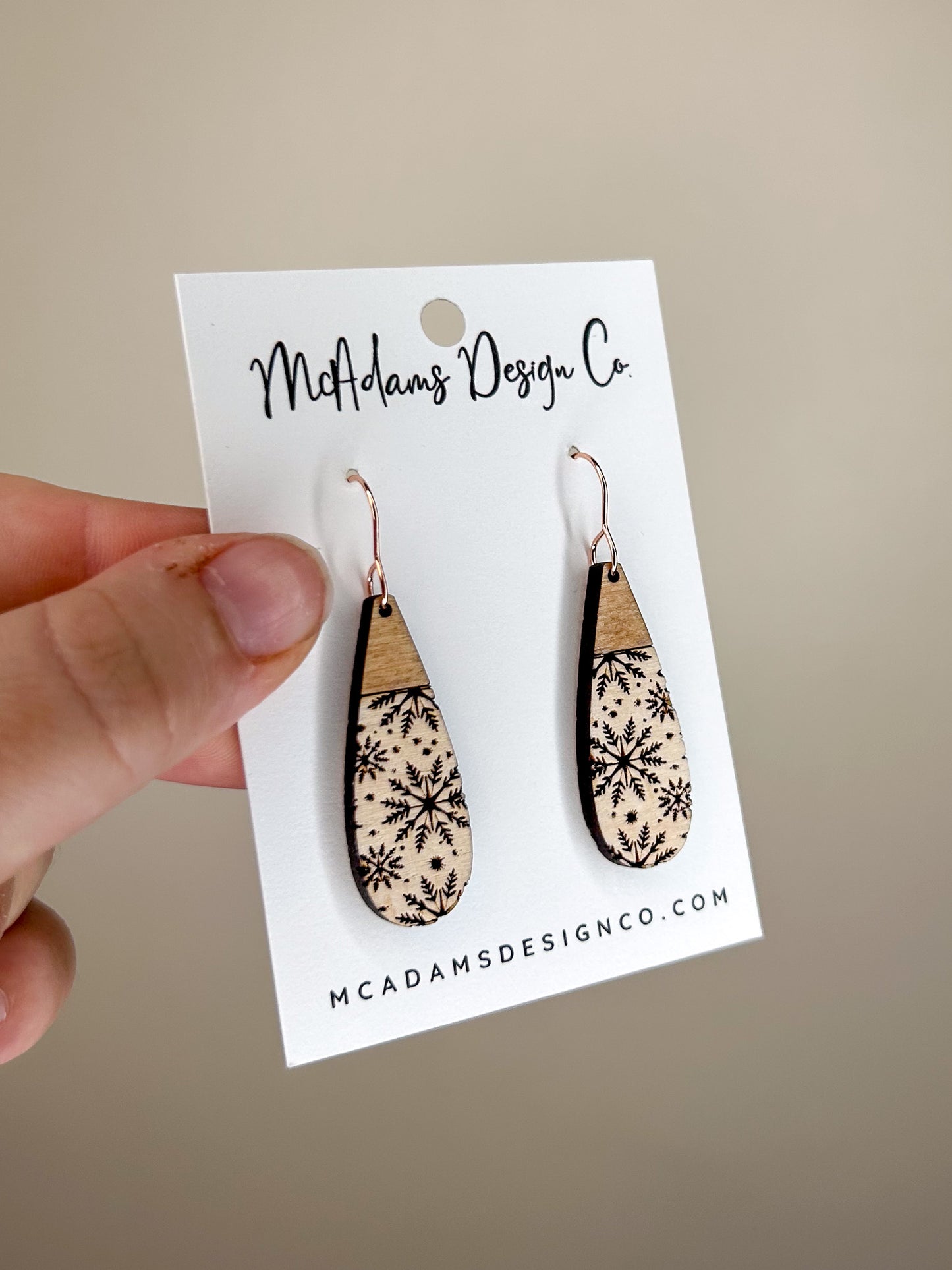 Modern Snowflake Wooden Earrings