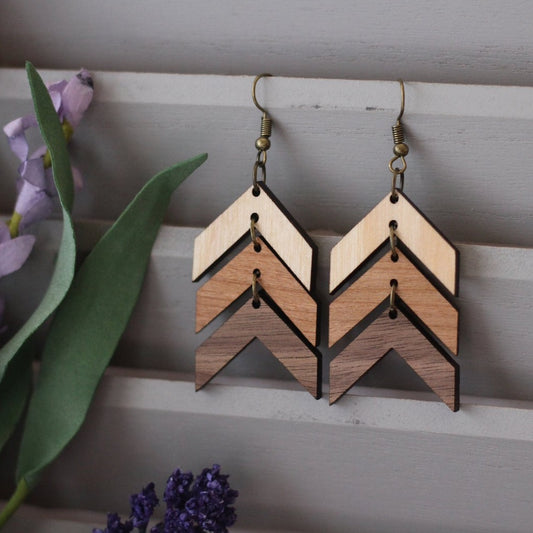 Triple Chevron Wooden Earrings