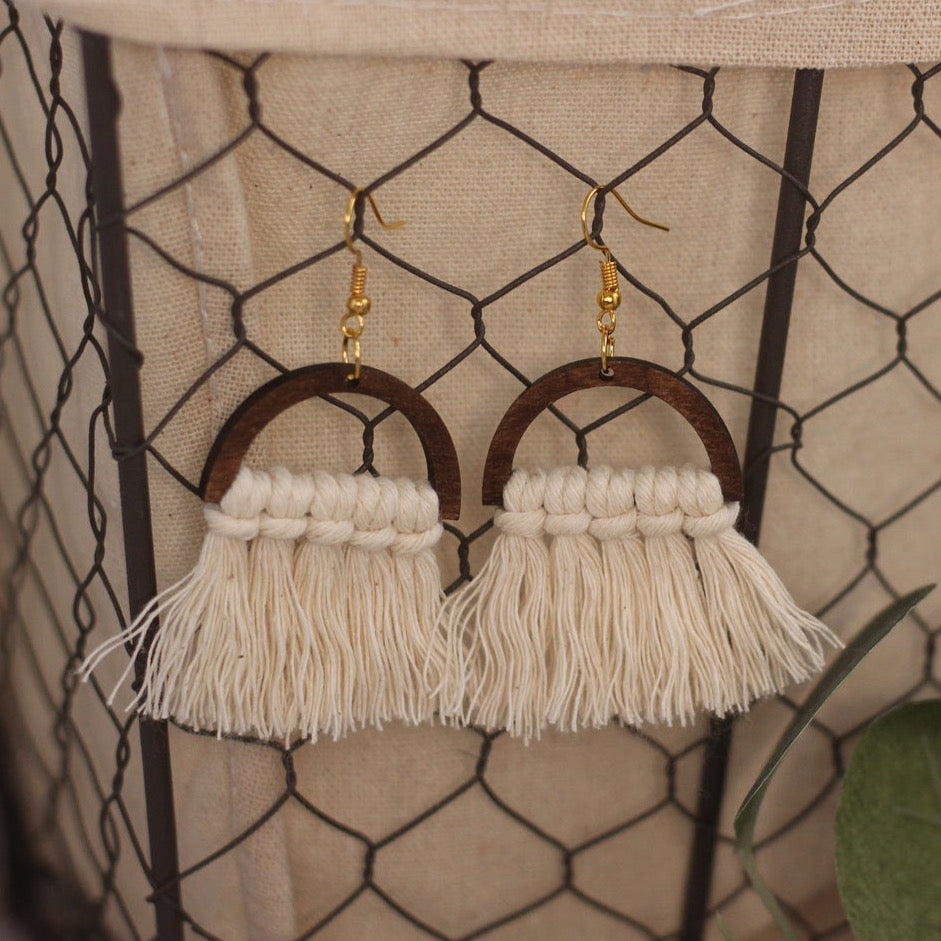 Wooden Macrame Earrings