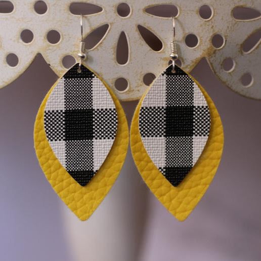 Plaid & Yellow Faux Leather Earrings