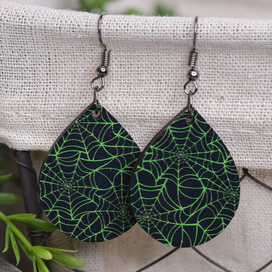 Green Spider Web Earrings