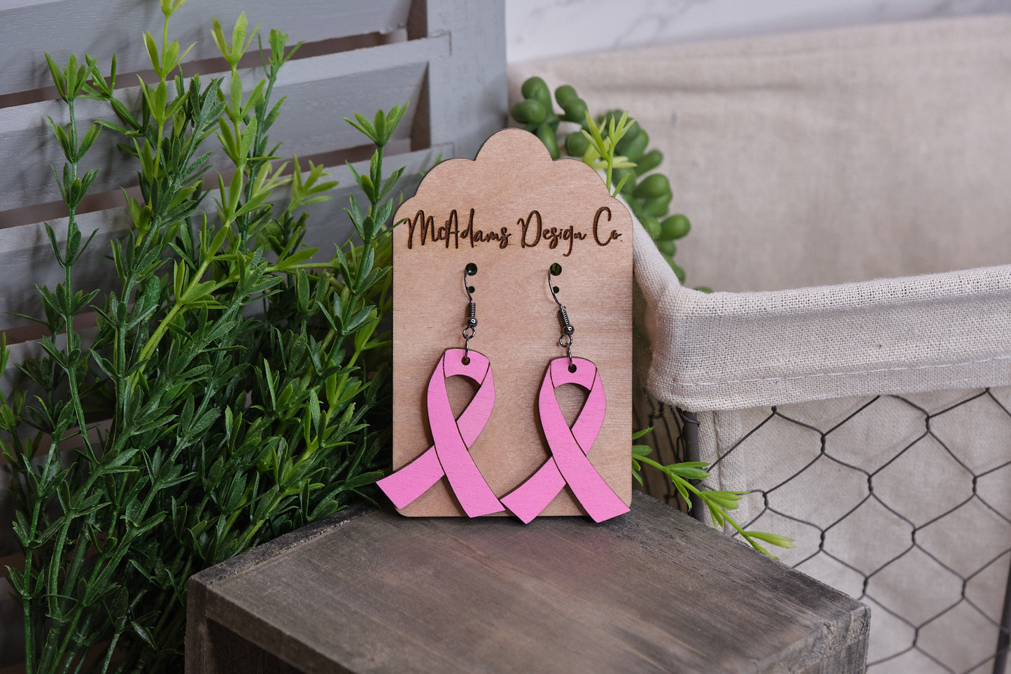 Breast Cancer Awarenss Wooden Earrings