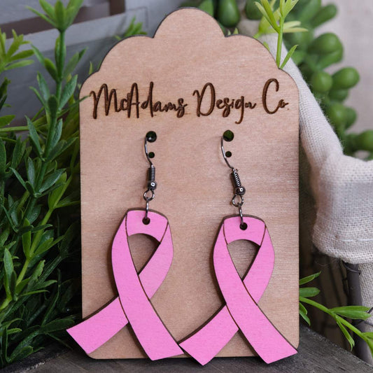 Breast Cancer Awarenss Wooden Earrings