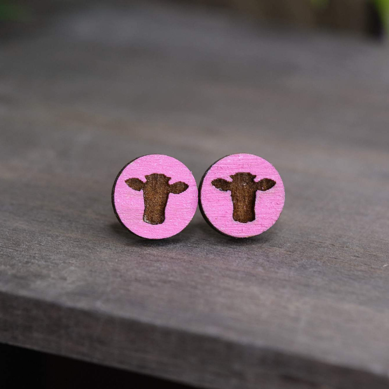 Pink Wooden Cow Studs