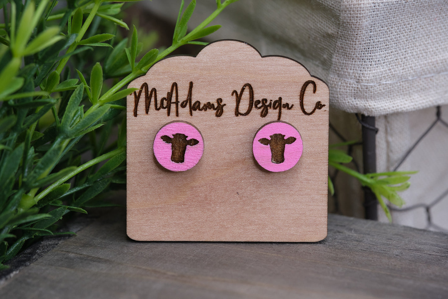 Pink Wooden Cow Studs