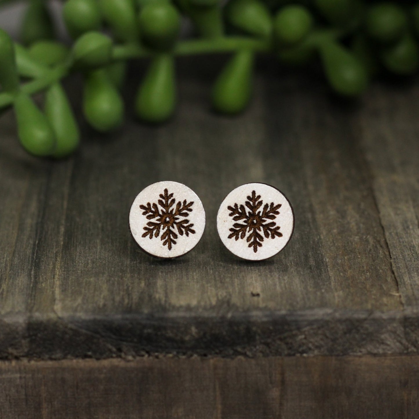 Snowflake Wooden Stud Earrings
