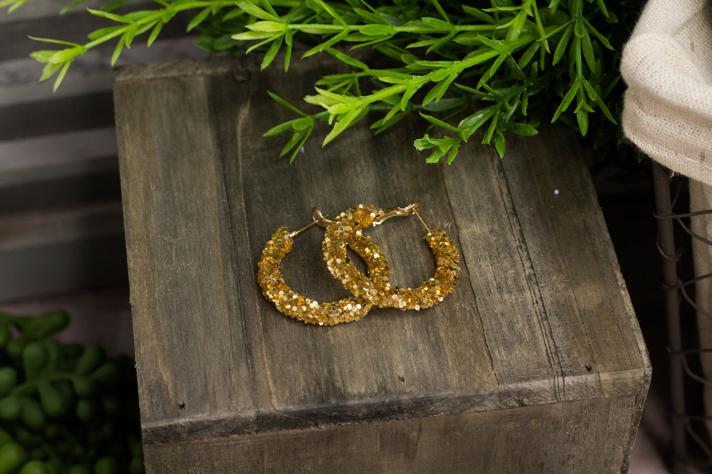 Glitter Hoop Earrings - Gold