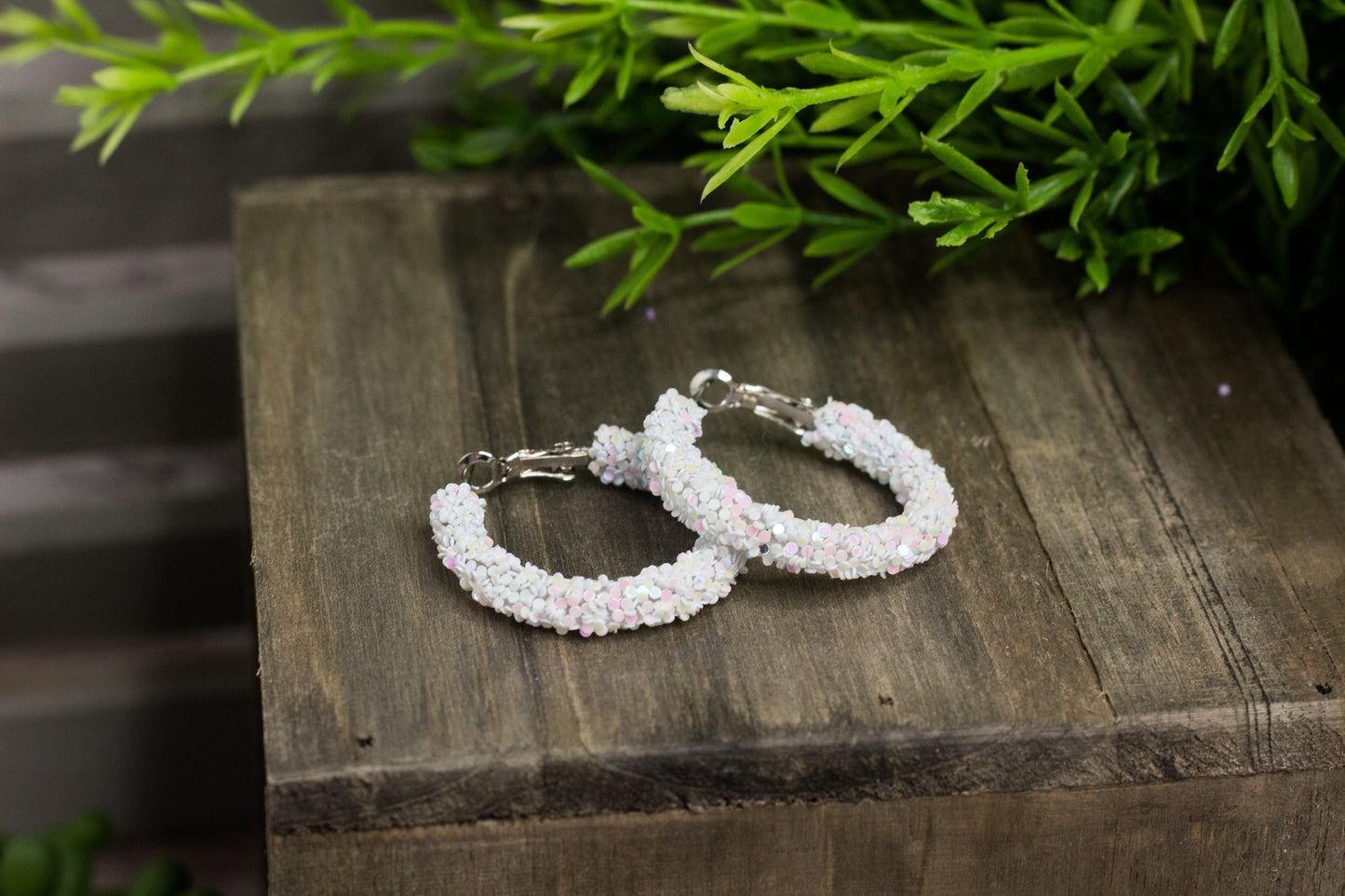 Glitter Hoop Earrings - White