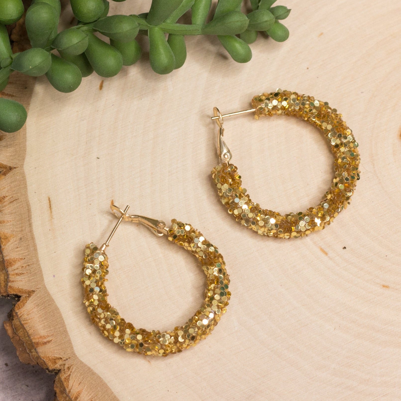 Gold glitter 2024 hoop earrings