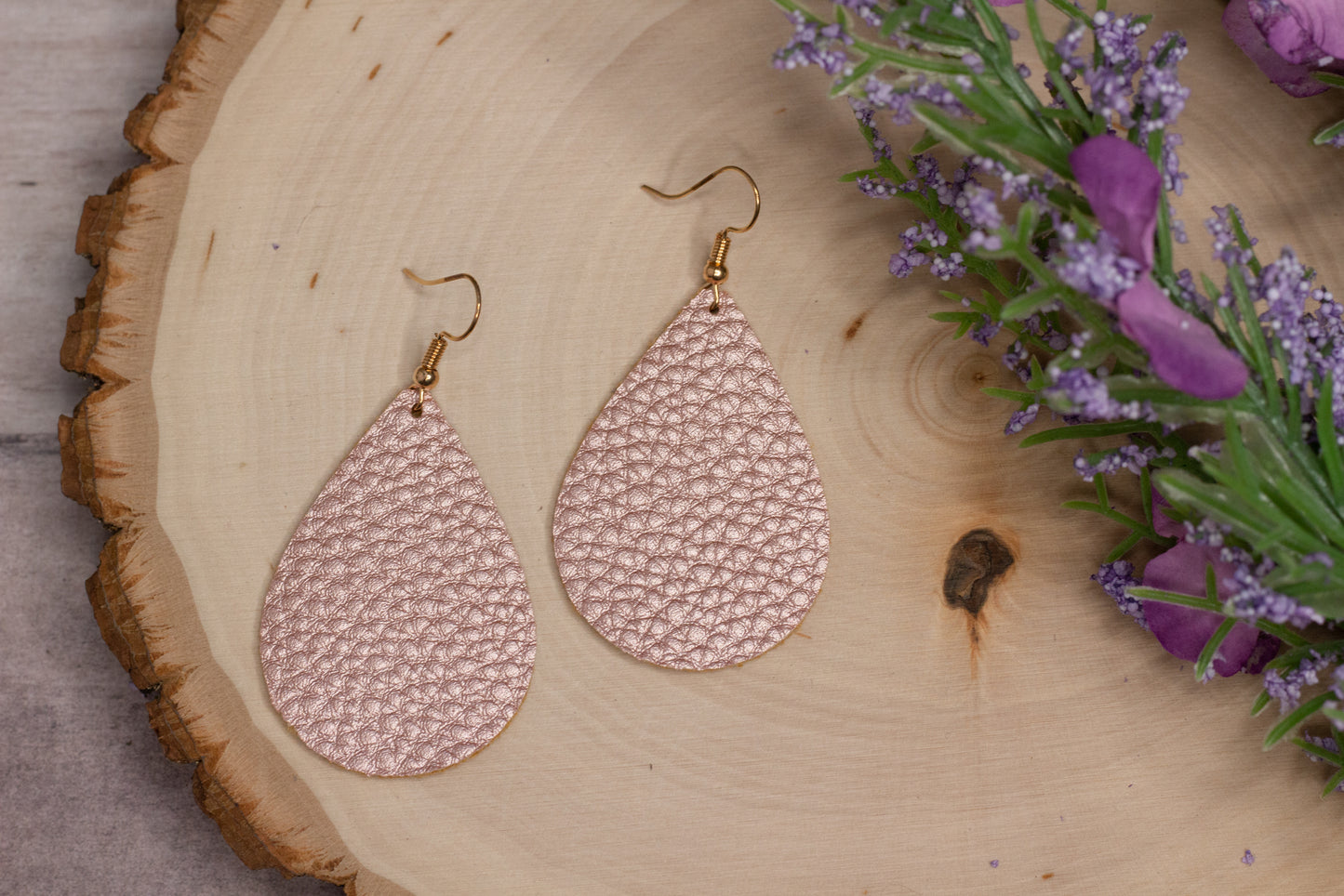 Rose Gold Leather Earrings