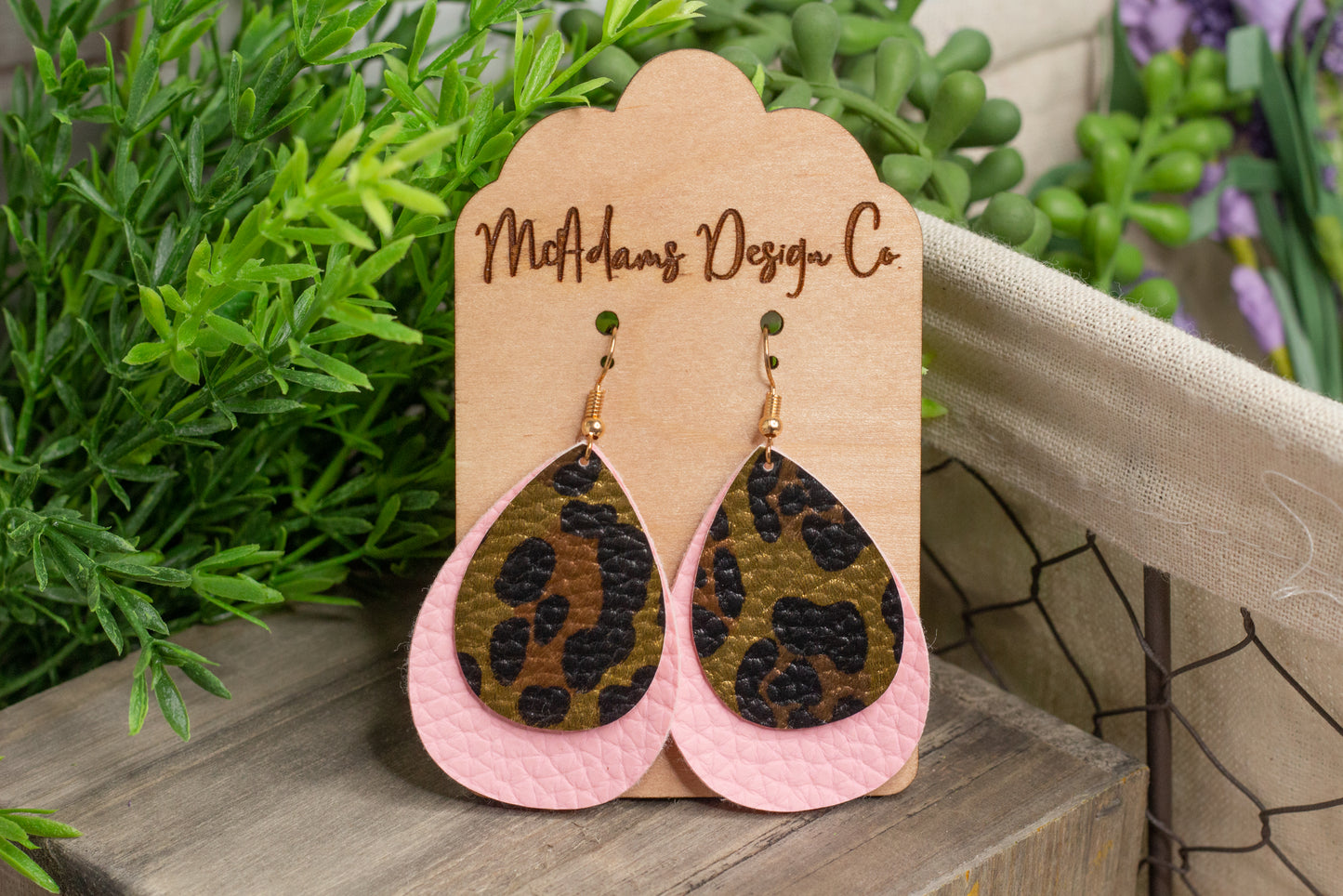 Cheetah Print and Pink Faux Leather Earrings
