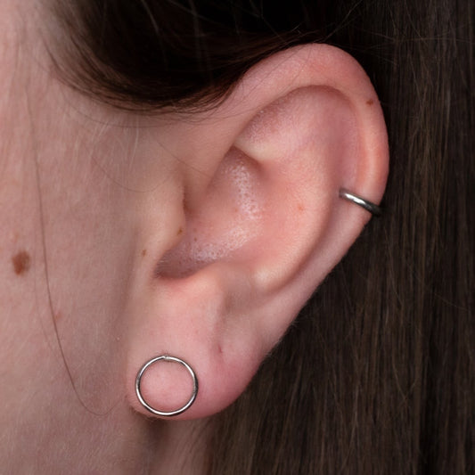 Tiny Silver Hollow Circle Studs