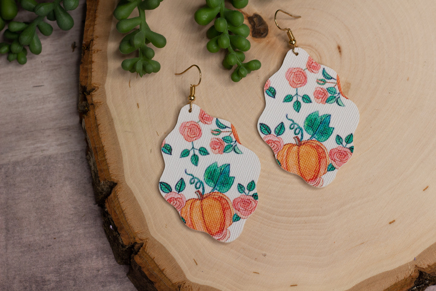 Pumpkin Scallop Cut Leather Earrings