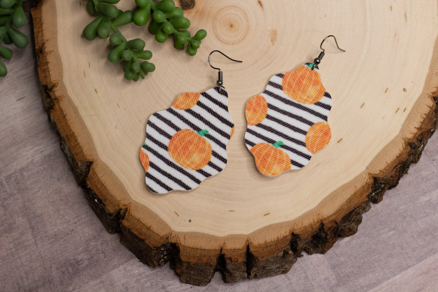 Pumpkin Scallop Cut Leather Earrings