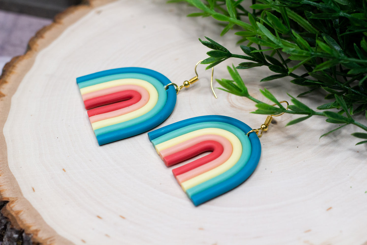 Polymer Clay Retro Rainbow Earrings