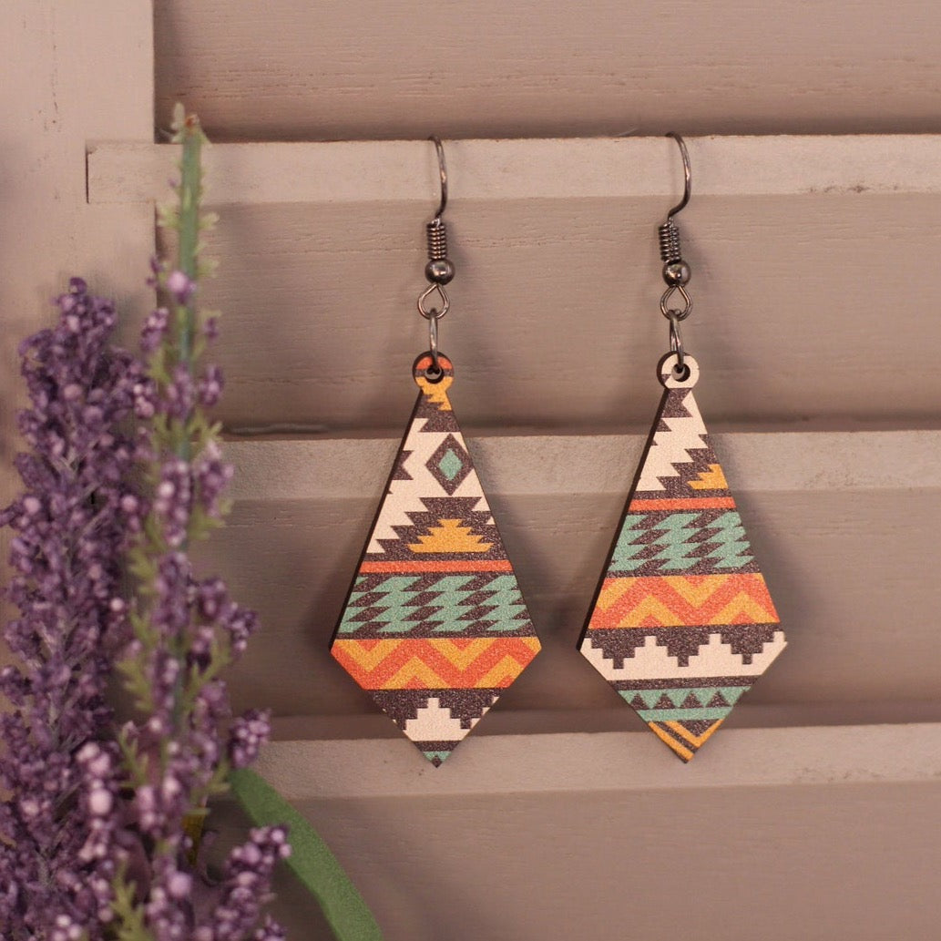 Southwest Aztec Wooden Earrings