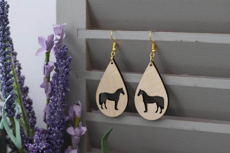 Natural Wooden Horse Silhouette Earrings