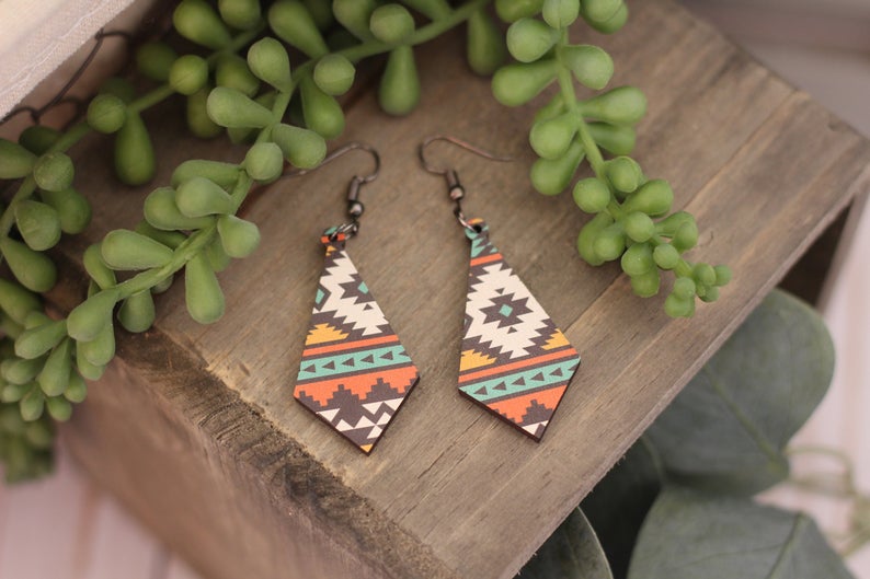 Southwest Aztec Wooden Earrings