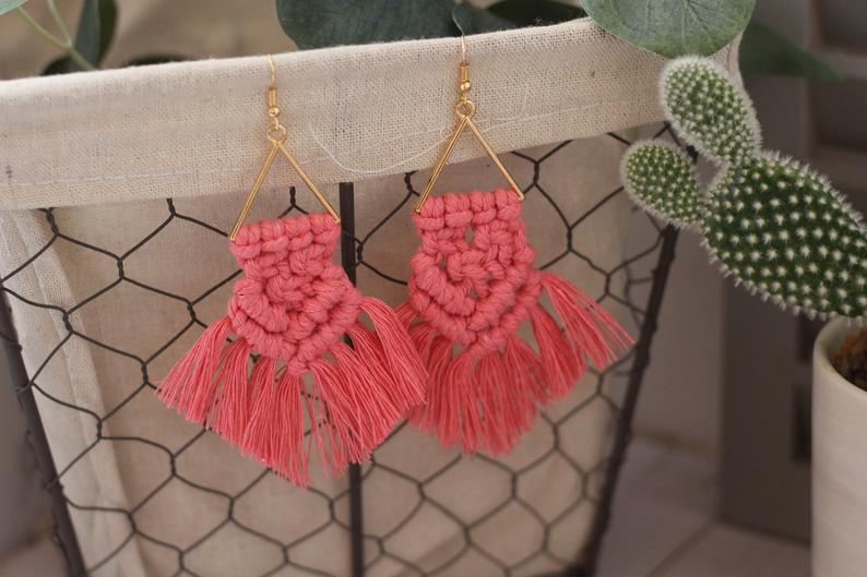 Triangle macrame deals earrings