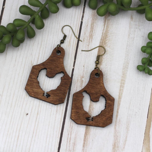 Chicken Tag Wooden Earrings