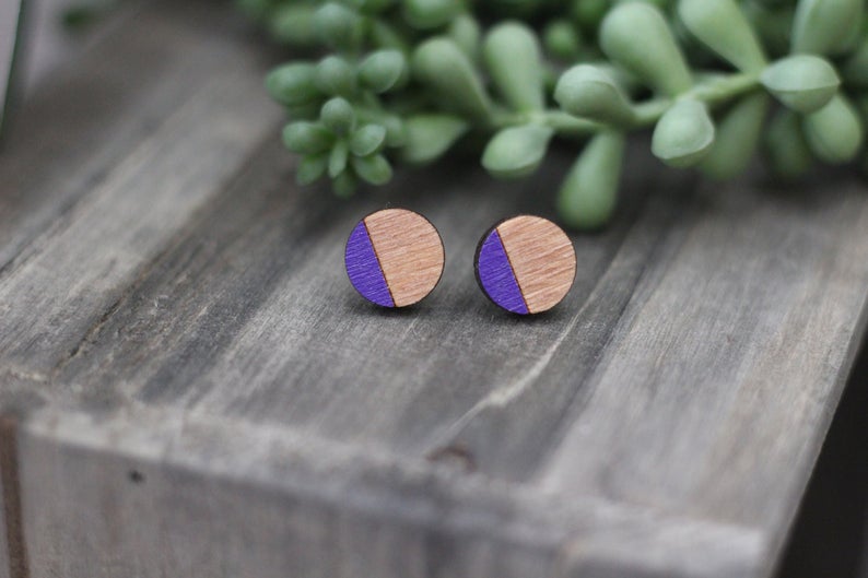Wooden Color Block Stud Earrings