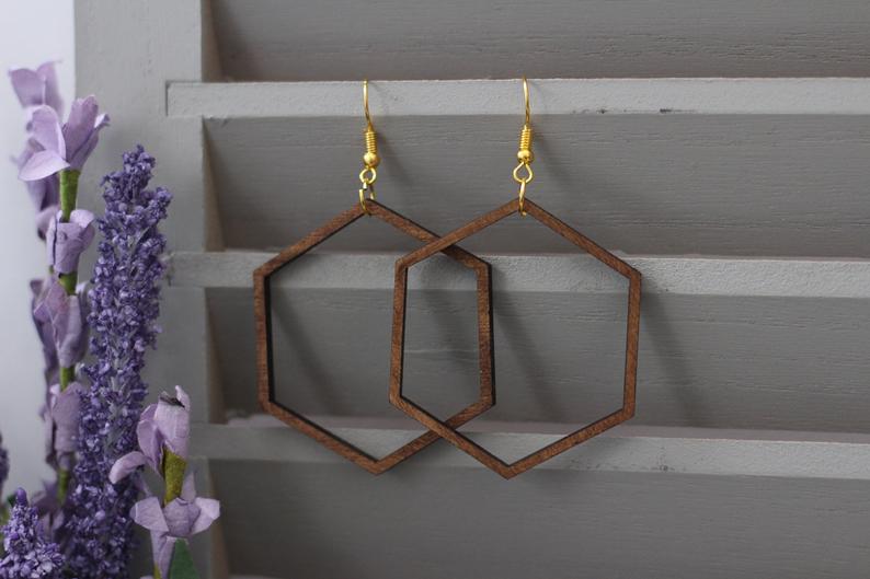 Large Wooden Hexagon Hoop Earrings