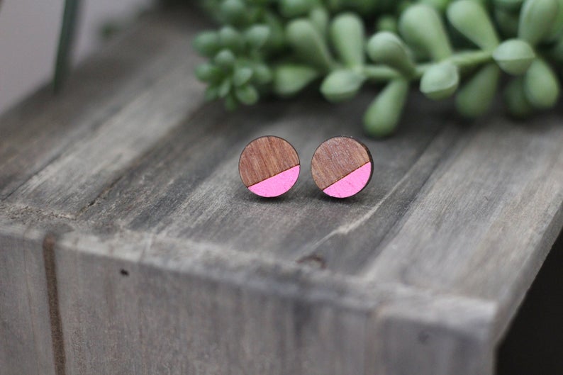 Wooden Color Block Stud Earrings