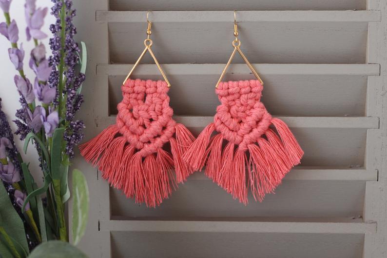 Triangle macrame deals earrings