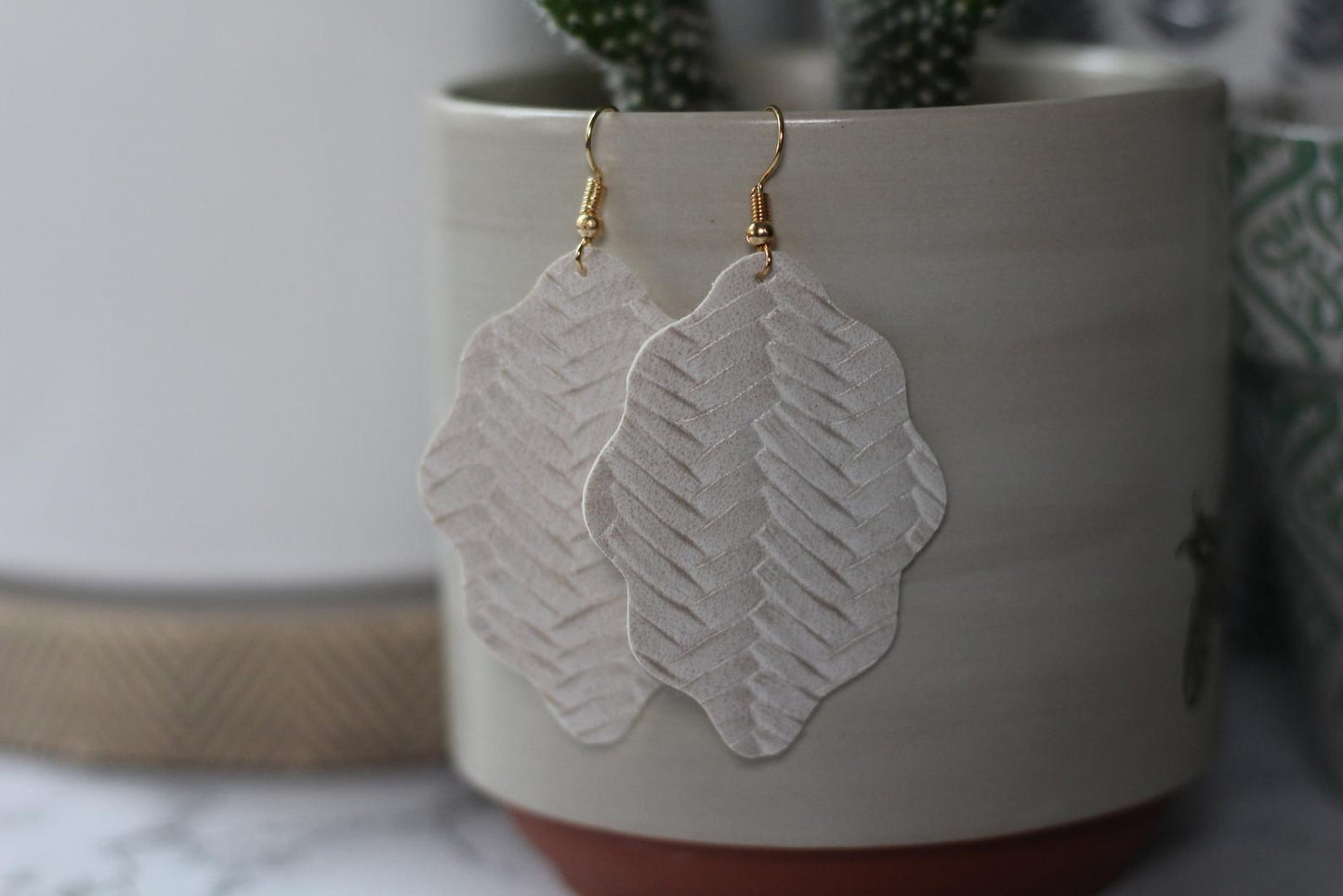 Braided Scallop Cut Leather Earrings