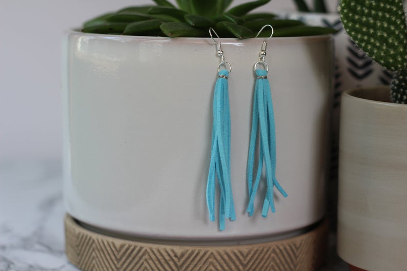 Faux leather 2024 tassel earrings