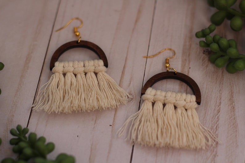 Wooden Macrame Earrings