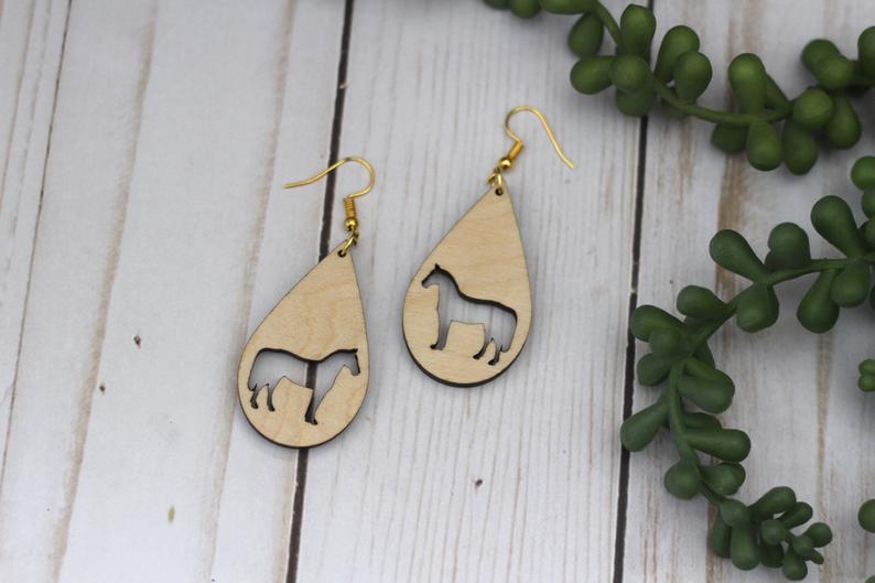 Natural Wooden Horse Silhouette Earrings