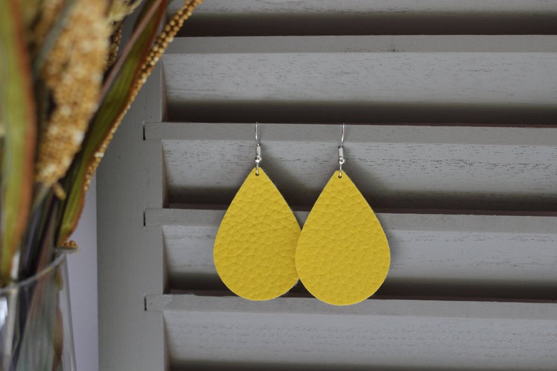 Yellow Faux Leather Earrings