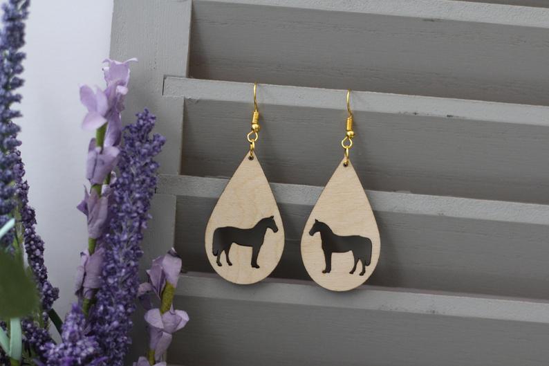 Natural Wooden Horse Silhouette Earrings